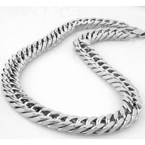 Tiasri 17mm Silver Color Curb Cuba Miami Link Mens Necklace High Quality Stainless Steel Choker Punk Style Jewelry Friend Gift