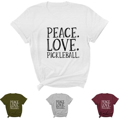 Peace Love Pickleball Letter Print Women T Shirt Short Sleeve O Neck Loose Women T shirt Ladies Tee Shirt Tops Camisetas Mujer