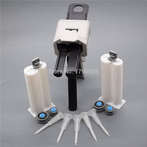 Manual Caulking Gun 50ml 1:2 Adhesive Gun Dispenser AB Glue Gun with 5pc Static Mixing Nozzle 2pcs 50ml 1:2 Empty Dual Cartridge