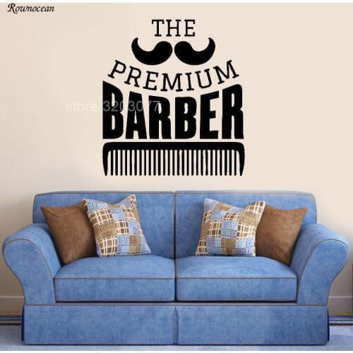 Premium Barber Shop Mustage Comb Wall Room Decal Vinyl Sticker Mural Decor For Mans Hairdressing BA12
