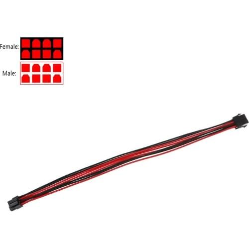 CPU 8Pin ATX Power Supply Female to Male Power Extension Cable Black Red Sleeved