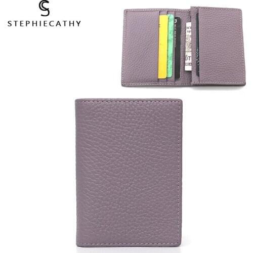 SC Simple Design Genuine Leather Card Holder Women Fashion Daily Small Bifold Business Cardcase Female Cowhide Coin Purse Wallet
