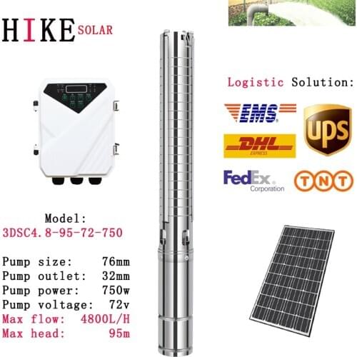 Hike solar equipment Solar Water Pump 72V 1HP 3" DC Deep Well Pump MPPT Controller Stainless Steel Impeller 3DSC4.8-95-72-750