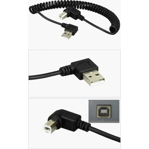 /4ft USB 2.0 Male to 4pin USB B type Right Angle Retractable Data Charging Cable for USB2.0 Printer and Scanner