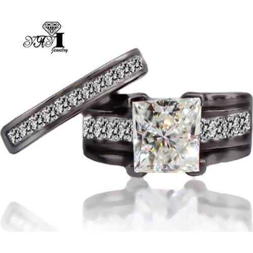 YaYI Jewelry Fashion Princess Cut Huge 2.3 CT White Zircon Black Color Engagement Set Rings wedding Rings Party Rings
