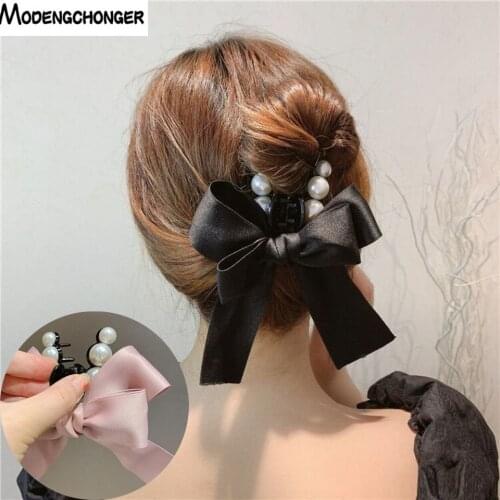 Cute Bow Hair Claws For Woman Girls Red Bow-knot Barrette Pearl Hair Clips Female Hair Crab Hairpin Headwear Hair Accessories