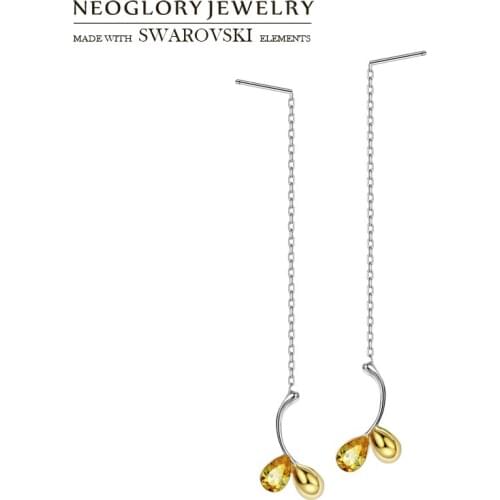 Neoglory S925 Silver Long Tassel Leaf Dangle Earrings For Women Drop Earrings Embellished With Crystals From Swarovski Hot Gifts