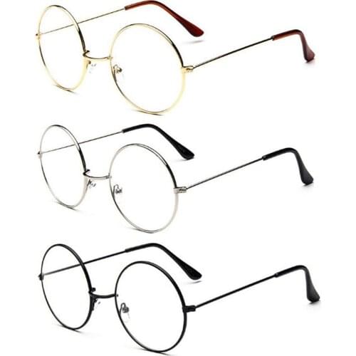 Women/Men Retro Large Round Glasses Transparent Metal eyeglass frame Eyewear Accessories spectacles Eyeglasses 3 Colors
