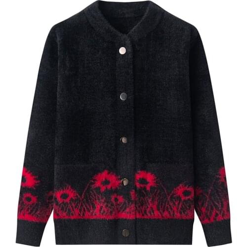 Middle-Aged Women Sweater Knitted Sweater Cardigan Coat Autumn Winter Single-Breasted Knitting Casual Coats Outerwear Tops 4XL