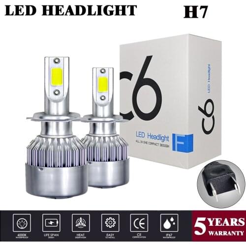 1Pair H7 COB Car Light LED C6 6500K 36W 8000LM Car Headlight Bulbs Light Car Styling White LED Bulbs Bright lamp Light