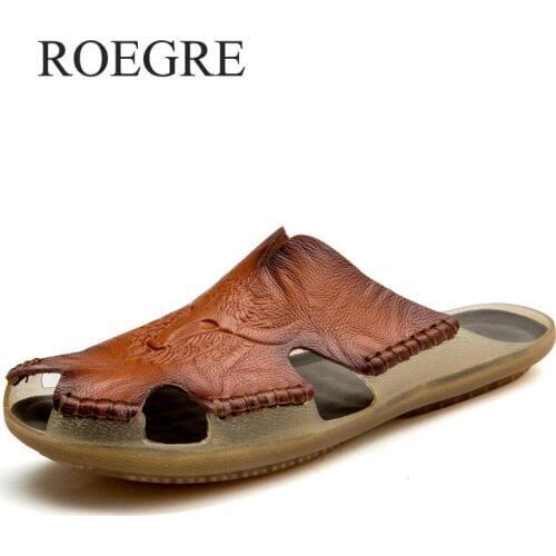 2018 New Fashion Men Sandals Genuine Leather Men Sandals Summer Outdoor Breathable Beach Shoes Flip Flops Male Casual Slippers