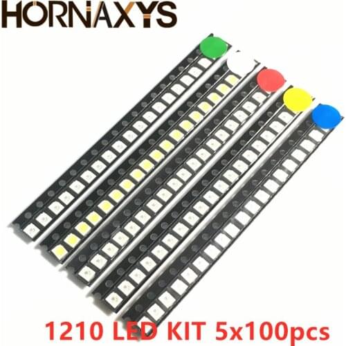 500pcs=5colors x 100pcs 5050 5730 1210 1206 0805 0603 0402 SMD LED Diode Kit Red / Green / Blue / White / Yellow