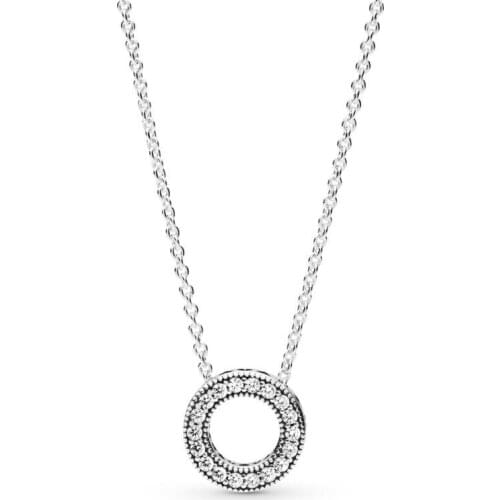 Free Shipping Authentic 925 Sterling Silver Logo Pave Circle Collier Necklace For Women DIY Jewelry S925