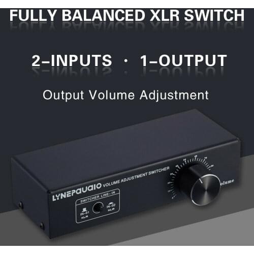 2-IN-1-OUT Analog Audio Switcher Box XLR /RCA with Volume Control Passive Preamp