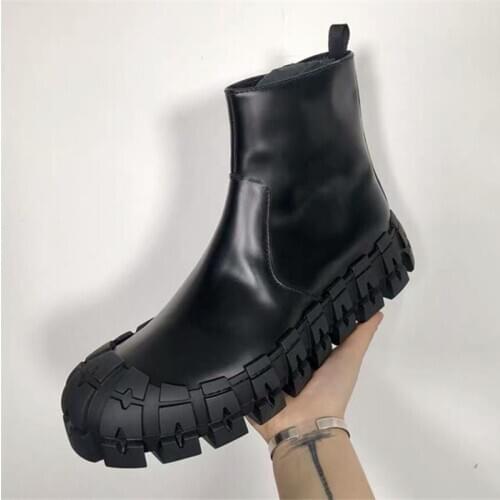 Gear Design Women Ankle Boots Thick Bottom Platform Boot Autumn Flat Black Rubber Boots Short Booties