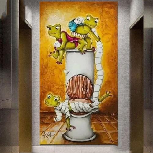 Frogs Toilet diamond embroidery 5d diy diamond painting full square round drill mosaic Cartoon Funny Frogs Home Art YG2623
