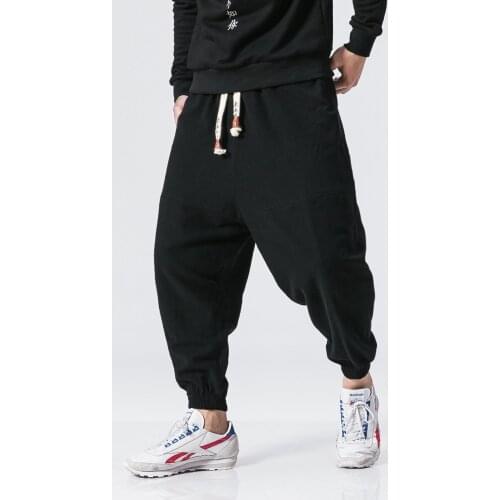 Men Winter Thicken Velvet Cotton Linen Casual Trousers Male Fashion Casual Loose Harem Pant Jogger Sweatpants Size M-5XL