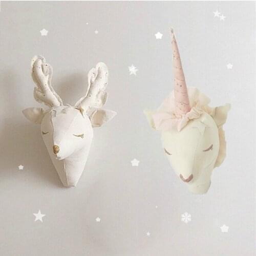 Unicorn/Deer Stuffed Toys 3D Animal Heads Wall Decor Hanging Nursery Wall Mounted for Kids Baby Room Decoration Christmas Gifts