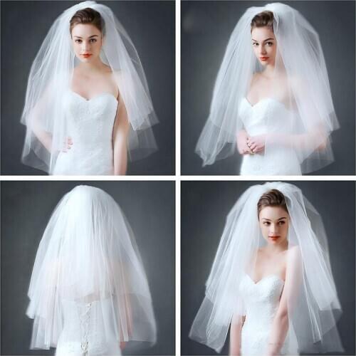 Double Layers Hand Length Veils Custom Made Top Quality Romantic Wedding Veils Simple Ruched Bridal Hair Accessories Veil Free S