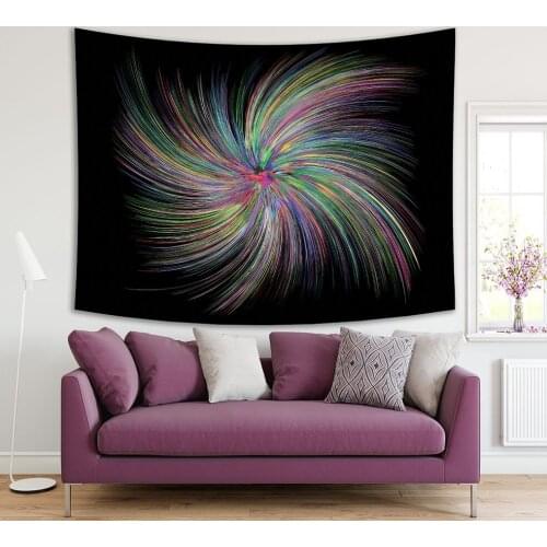 Tapestry Colorful Stripes in Spiral Shape Dark Background Rainbow Colors Decorating Artwork Green Pink Blue