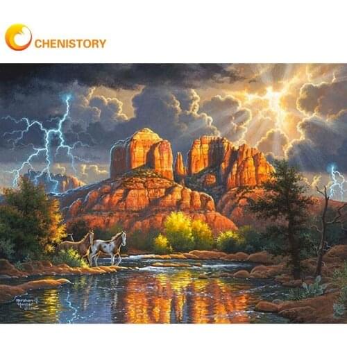 CHENISTORY 60x75cm Frame Picture By Number Horse Animals Picture By Numbers Acrylic Paint On Canvas Home Decors Artcraft Diy