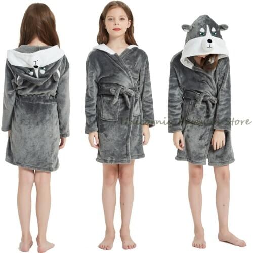 Boys Girls One Piece Unicorn Hooded Kigurumi Dog Anime Bathrobes Children Pajamas Pyjamas Unicornio Beach Towel Bath Robes
