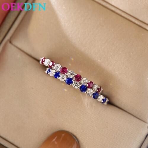 OEKDFN Real 925 Sterling Silver Ring For Women Ruby Sapphire Created Moissanite Gemstone Wedding Bands Vintage Fine Jewelry