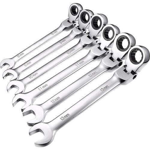 8mm-13mm Flexible Pivoting Head Ratchet Combination Spanner Wrench Garage Metric hand Tool For auto and Home Repair