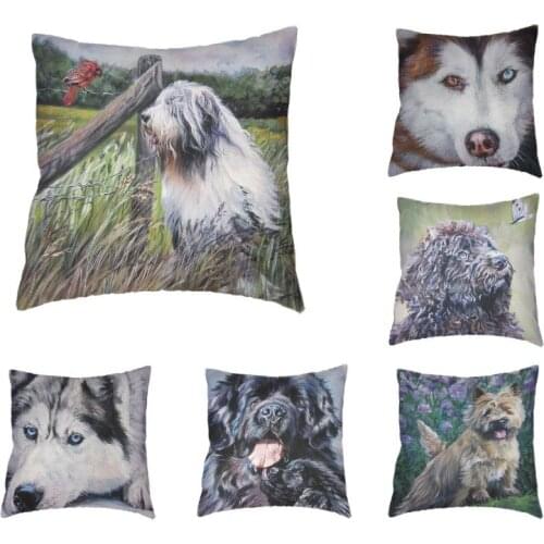 Square Peach Skin Shepherd dog Husky Butterfly dog Grass play Animals World Pattern Cushion Cover Bedroom Decoration Pillow Case