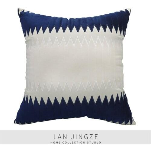 LAN JINGZE Blue White Patchwork Geometric Cushion Cover Embroidered Home Decorative Pillowcase Throw Cushions For Living 45x45cm