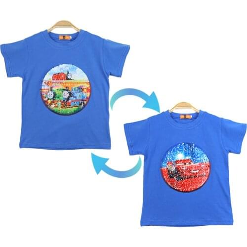Disney Summer Clothing McQueen Boy T-shirt 1 Piece Of Magic Sequins Change Graphic Cotton Casual Fashion Childrens Top