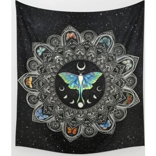 Lunar Moth Mandala With Background Tapestry Beach Towel Throw Blanket Picnic Yoga Mat Tapestries Wall Hanging Home Decoration