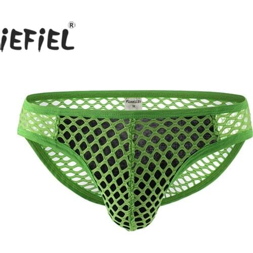 Men See-through Fishnet Erotic Briefs Underpants Solid Color Sissy Underwear Stretchy Low Rise Bulge Pouch Thongs Panties