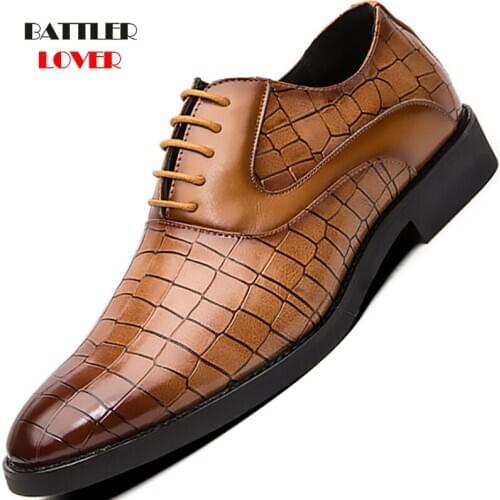 2020 Men Dress Shoes British Business Party Wedding Shoes for Male Flats Crocodile Leather Oxfords Formal Shoes