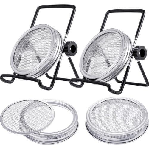 Seed Sprouter Germination Cover Kit Sprouting Mason Jars With 2 Pack Stainless Steel Sprouting Stands For Wide Mouth Mason Jars