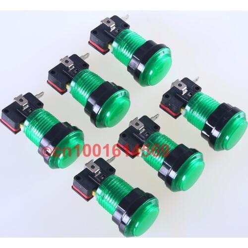 New 6pcs/lot 30mm 5V LED illuminate Round Arcade LED Push Button For Family Professional Classic Video Game Console DIY - Green