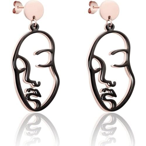 New Arrival Abstract Stylish Hollow Out double layer Face Dangle Earring Girls Stainless Steel Drop Earrings Boucles Doreilles