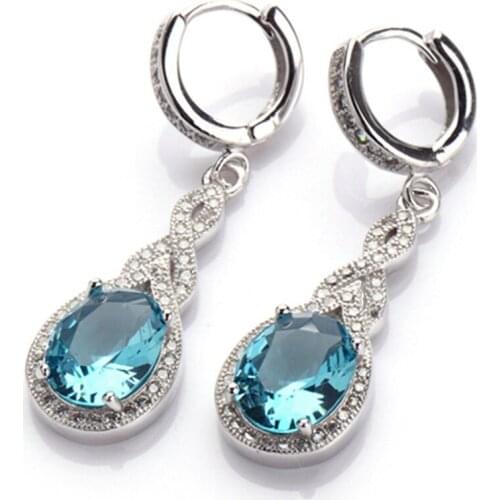 Fleure Esme Charms Shinning christmas Wedding Earrings For Women Men gifts dropshipping Blue Cubic Zirconia Rhodium Plated R3162