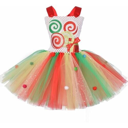 Girls Candy Lollipop Tutu Dress Kids Christmas Birthday Party Tulle Dresses Girl New Year Xmas Costume Gift 1-12Y