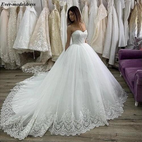 Princess Ball Gown Wedding Dresses 2020 Strapless Sweetheart Appliques Lace Up Back Sweep Train Vestidos De Noiva Robe De Mariee