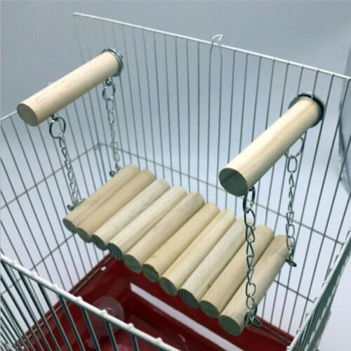 Natural Wooden Parrot Parakeet Budgie Cockatiel Cage Hammock Swing Haning Toy Stand Holder Chewing Hanging Toy