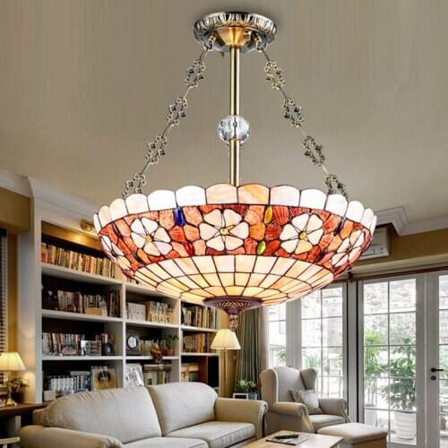Tiffany European style Mediterranean shell pendant light bedroom restaurant hanging lighting