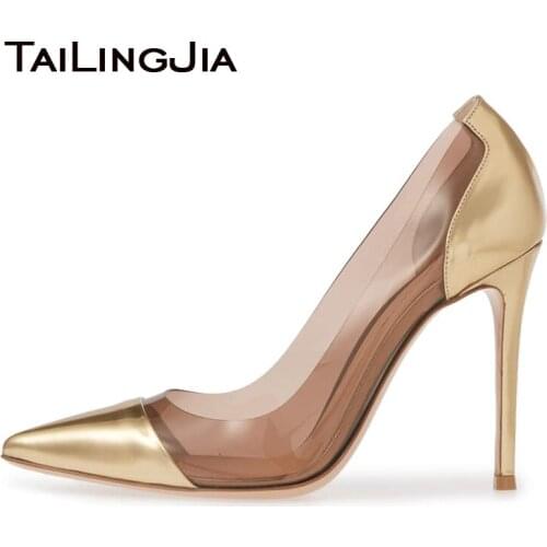 Clear PVC High Heels Party Pumps for Women Pointed toe Stiletto Heel Large size Elegant Ladies Popular Wedding Dress Shoe 2020