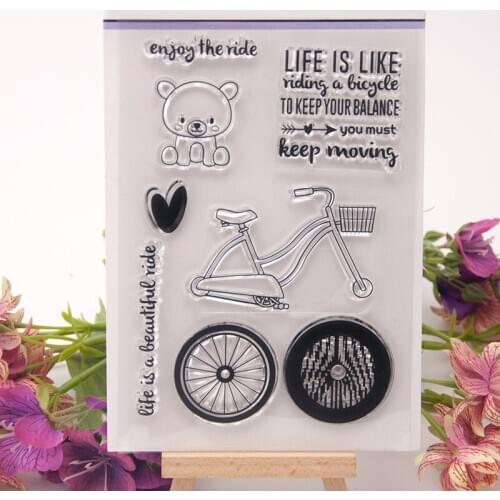 11*16cm Clear Stamp Cute Bear Stamps Bike Bicycle Transparent Stamp Seal for DIY Scrapbooking Paper Card