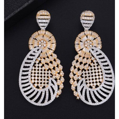 LARRAURI Luxury Princess Flower Boom Full Mirco Cubic Zirconium Earring Naija Wedding Women Earring Fashion Jewelry