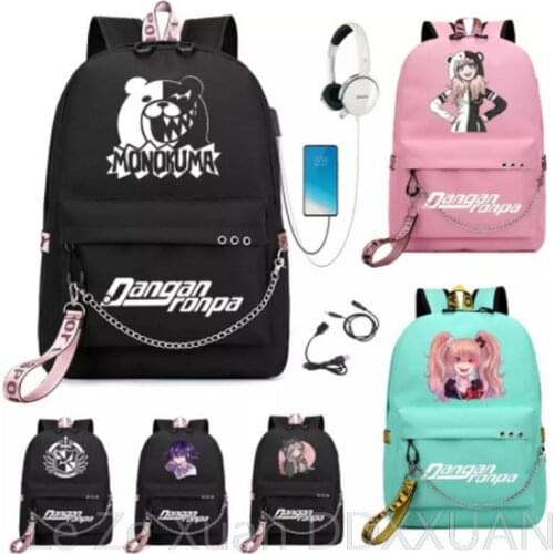 Anime Danganronpa Backpack USB Port monokuma School Bag Bear Pattern Student Teenagers School Book travel Laptop Mochilas