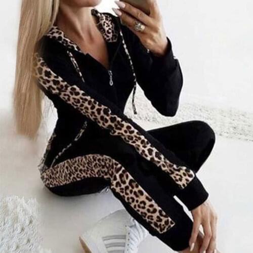 Autumn winter 2 piece set female leopard suits womens warm thicken plus 2 piece tracksuit tracksuit female sweat suit