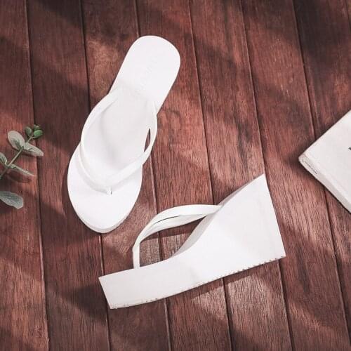 High-heeled Shoes Lady House Slippers Platform Slides Low On A Wedge Rubber Flip Flops Summer Clogs Woman Candy Colors Heels