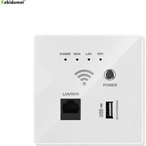 Kebidumei 300Mbps AP Relay Smart Wireless WIFI Repeater 220V Power 2.4Ghz Extender Wall Embedded Router Panel USB Socket