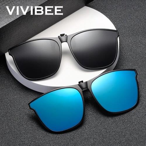 VIVIBEE Big Black Frame Polarized Women Clip on Flip Up Sunglasses Men UV400 Night Vision Glasses Driving Oculos